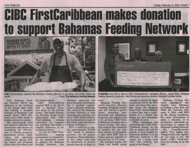 CIBC First Caribbean makes donation to support Bahamas Feeding Network